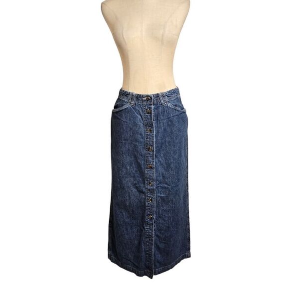 Denim Vintage Buttom Front Midi Skirt - Picture 1 of 5